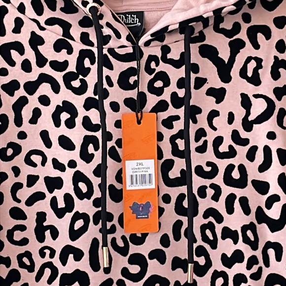 VON DUTCH Unisex Dirty Pink Cheetah Animal Print Hoodie - Picture 3 of 8